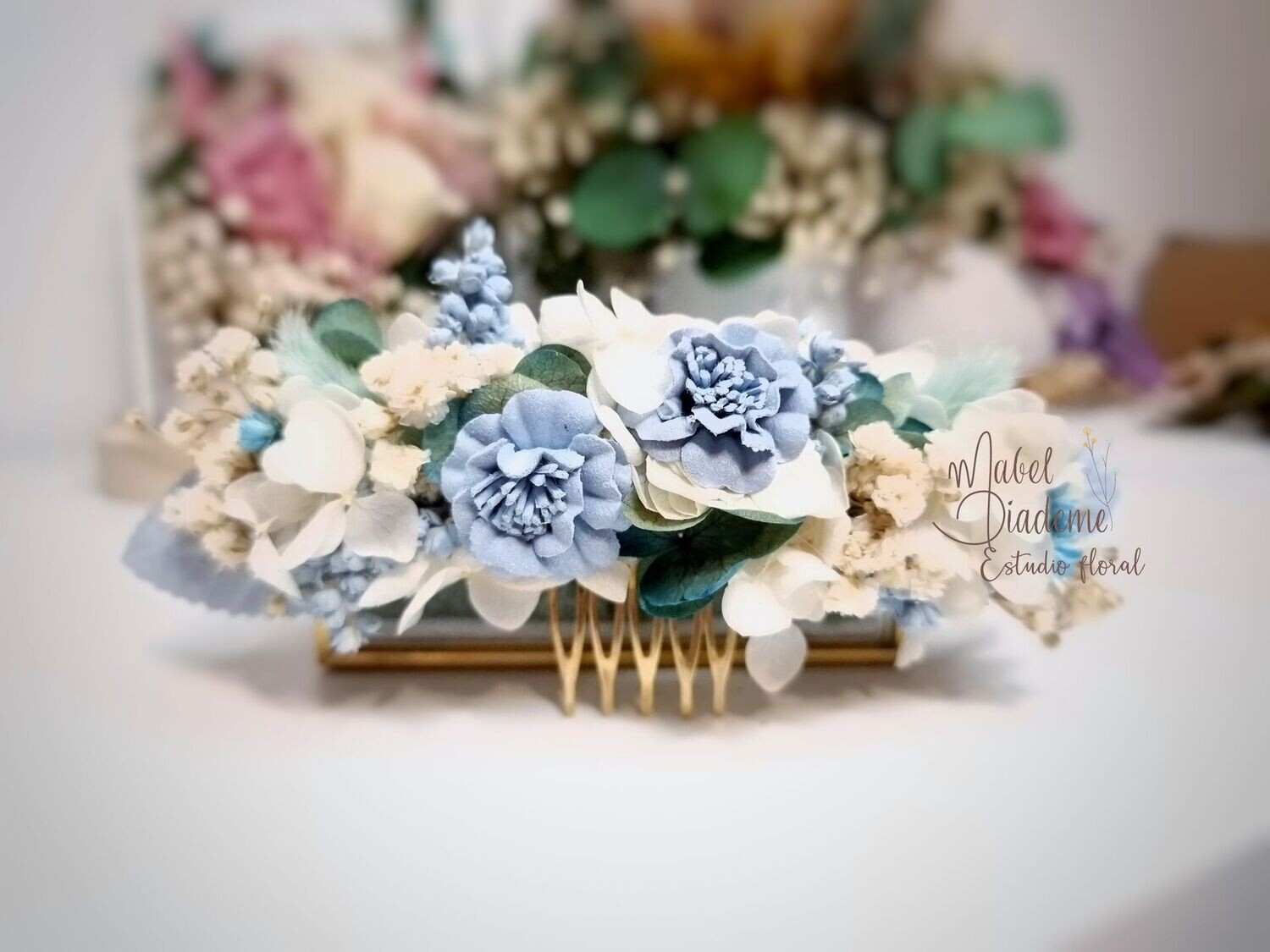 Tocado tiara niña comunión tonos azules celeste