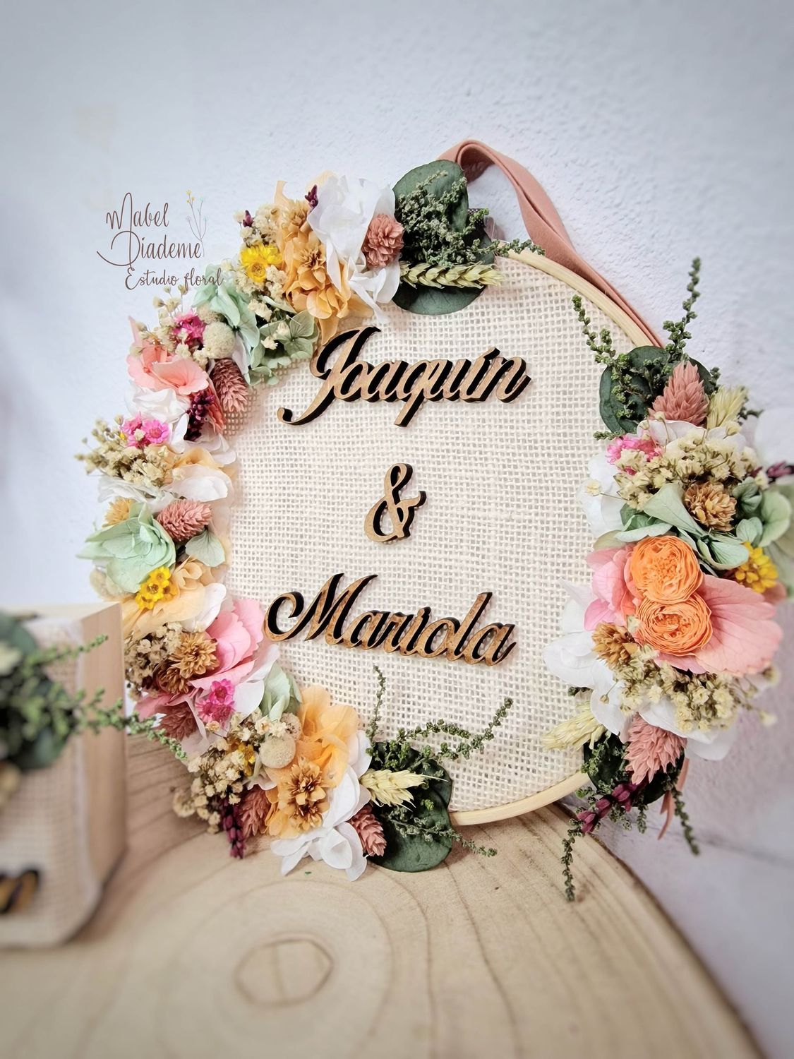 Bastidor de flores preservadas bodas verde mint