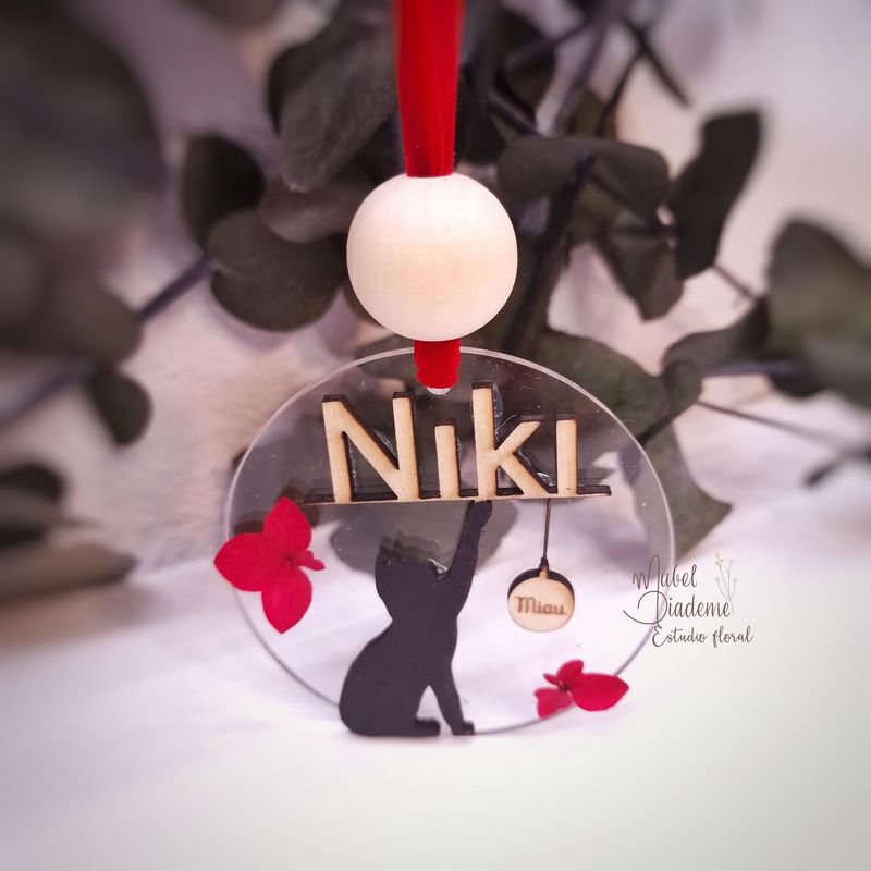 Bola navidad acrílico gato nombre personalizado árbol de navidad