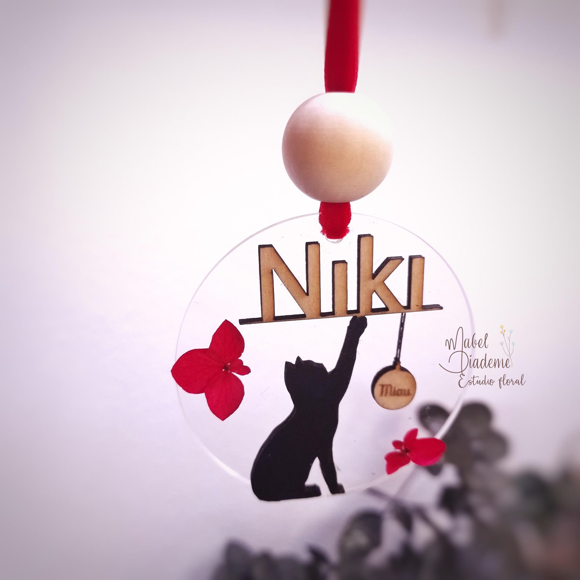 Bola navidad acrílico gato nombre personalizado árbol de navidad