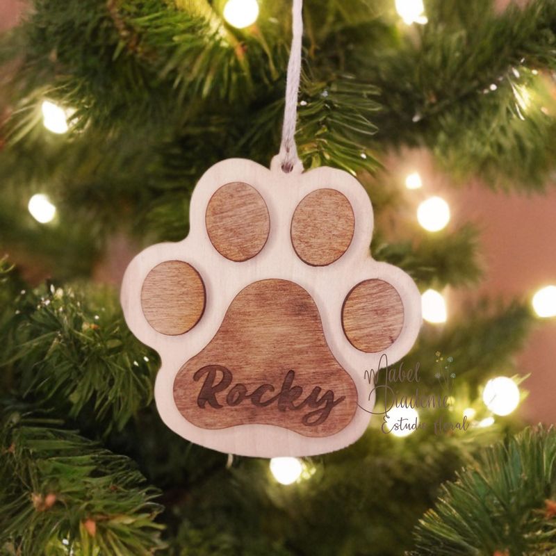 Adorno navidad árbol huella perro madera