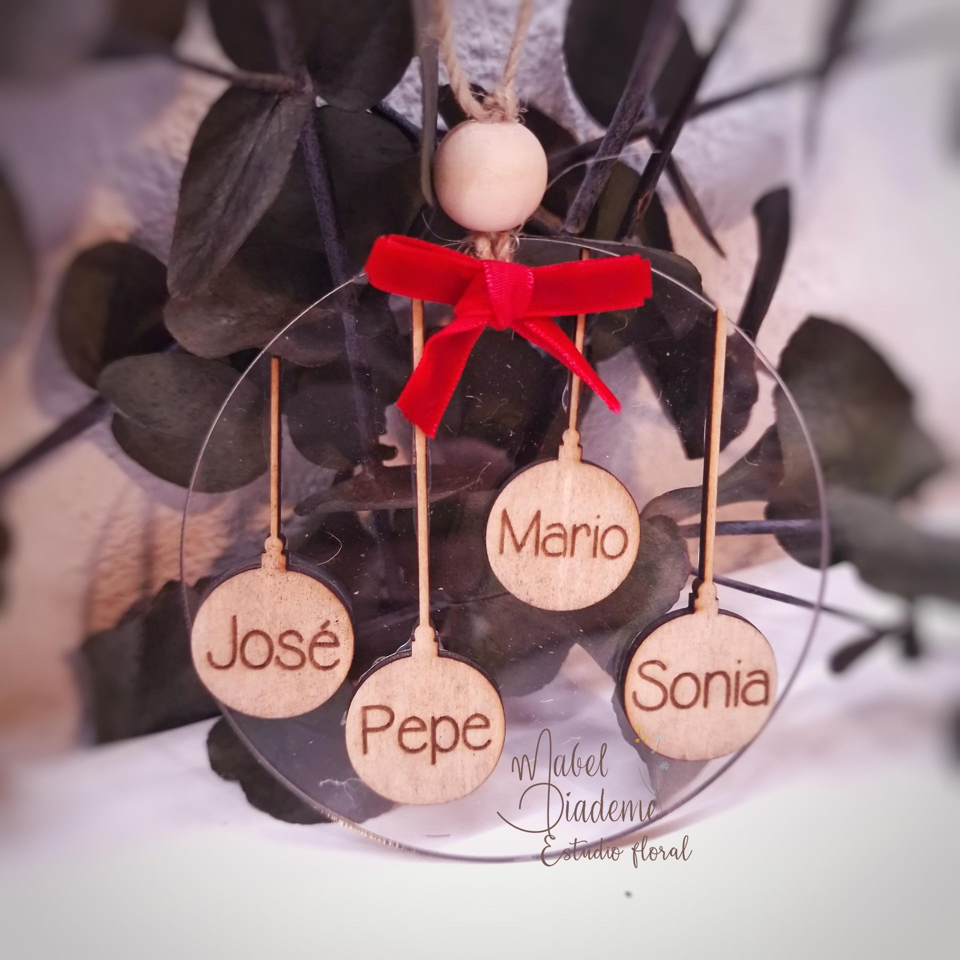 Bola adorno navidad personalizada familia árbol