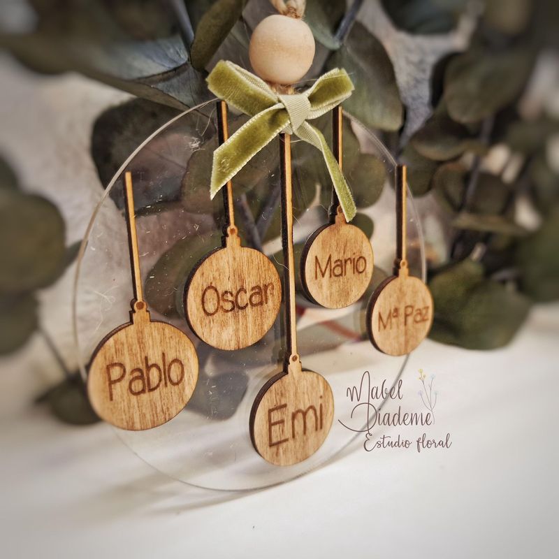 Bola adorno navidad personalizada familia árbol