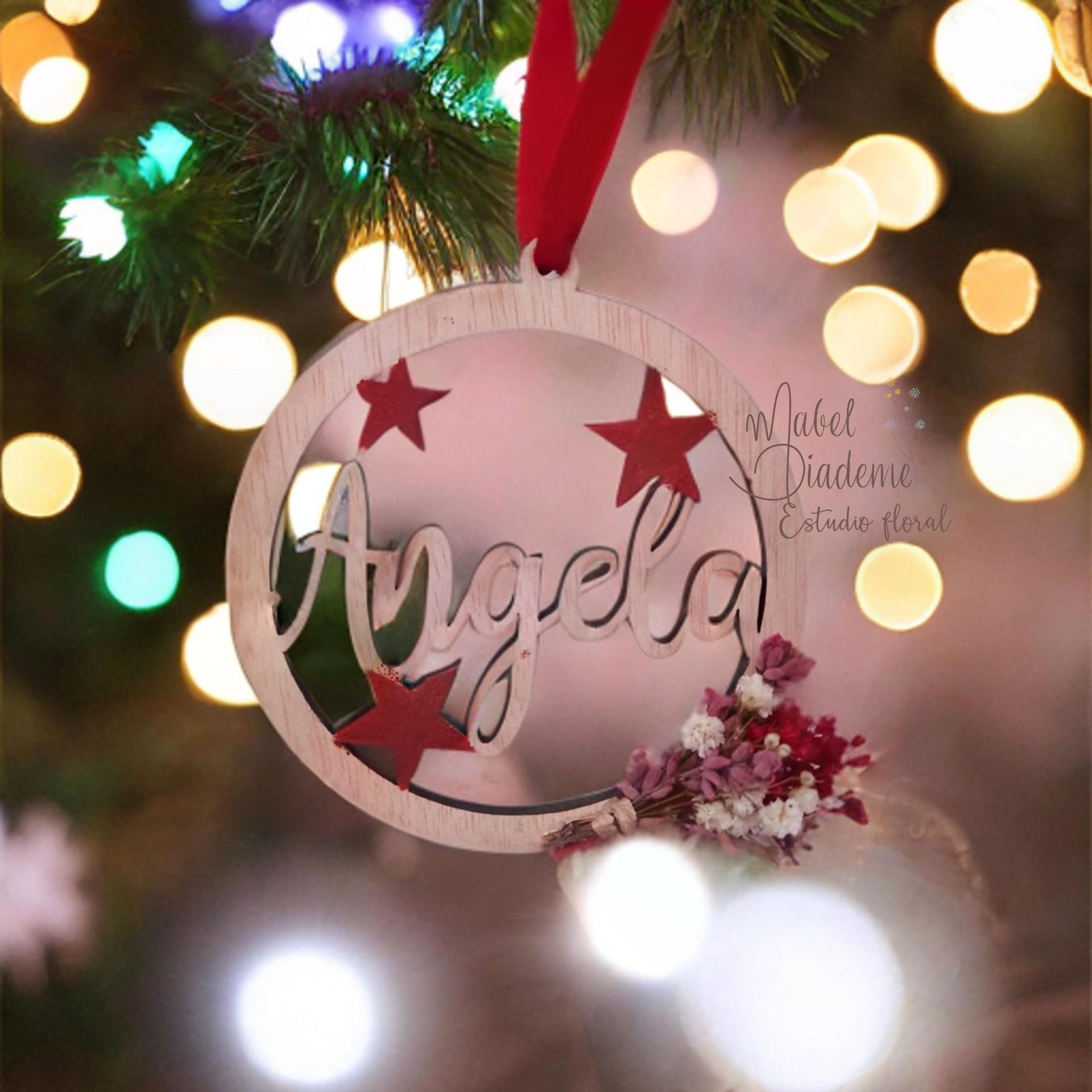 Adorno navideño bola navidad estrellas nombre personalizado