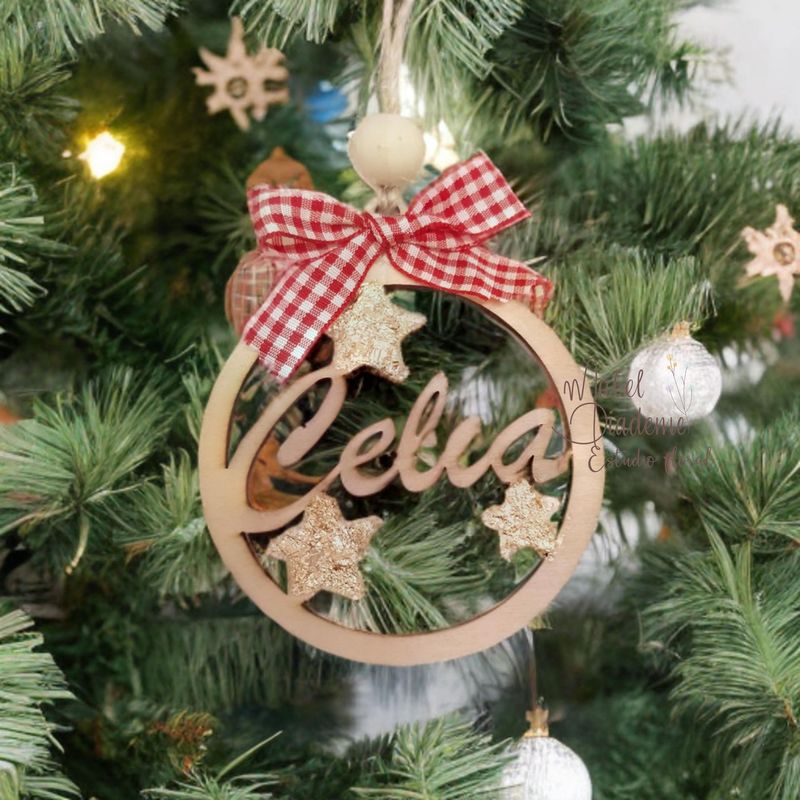 Adorno navideño bola navidad estrellas nombre personalizado