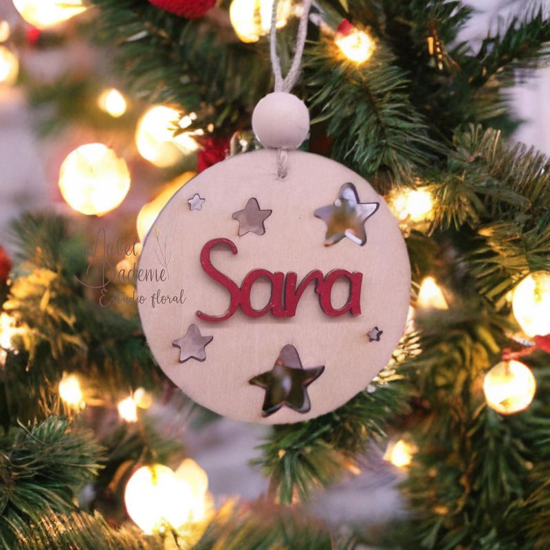Adorno bola navideña madera nombre personalizado regalos bonitos