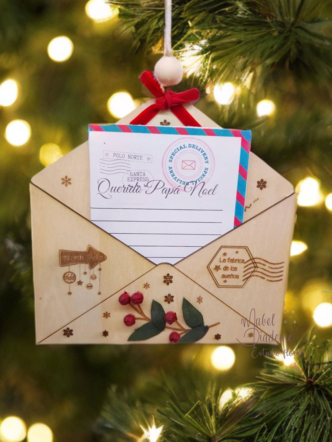 Sobre madera Carta Reyes magos / Papá Noel árbol de navidad