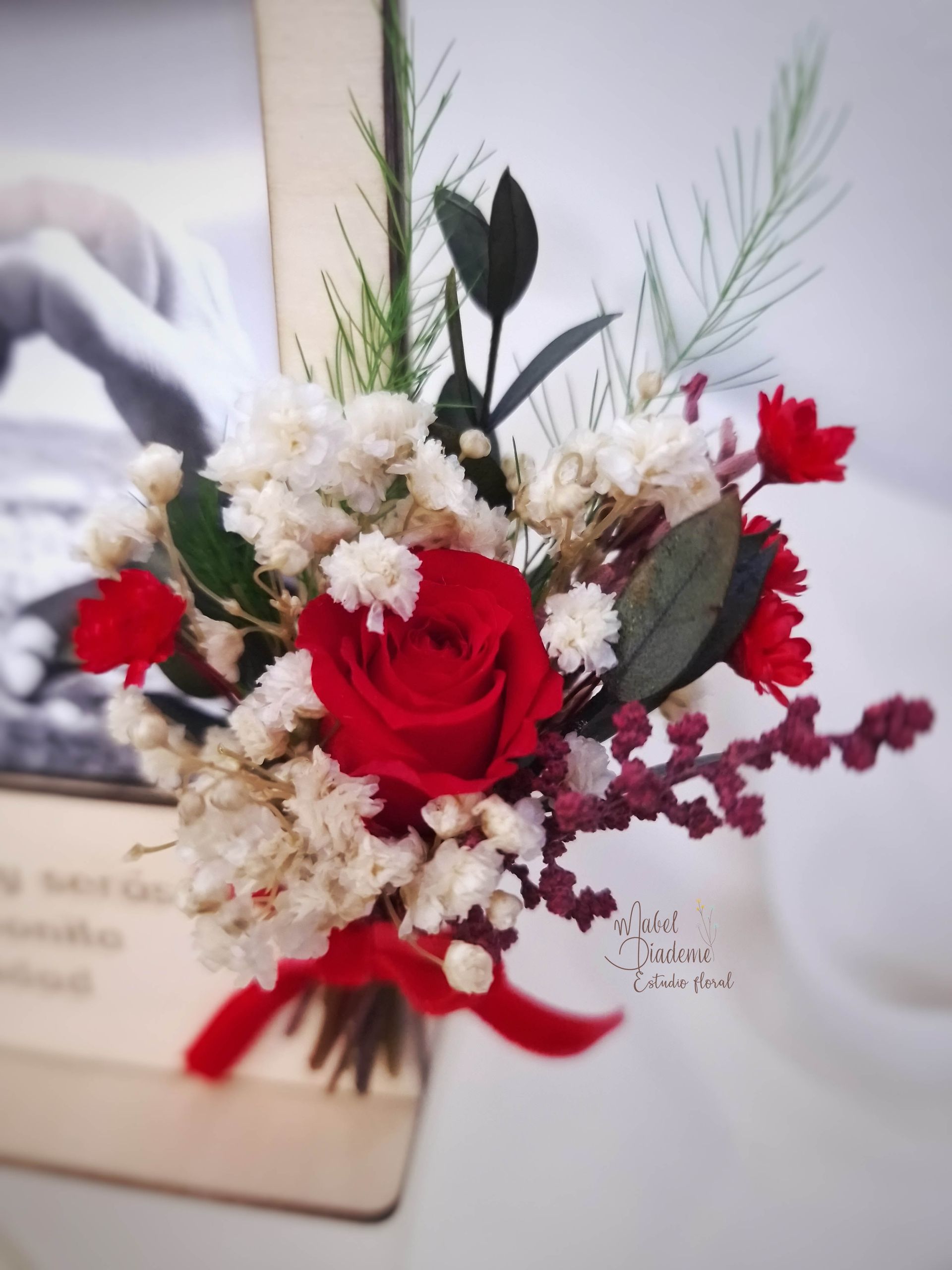 Marco madera fotografía ramillete flores preservadas regalos bonitos y originales