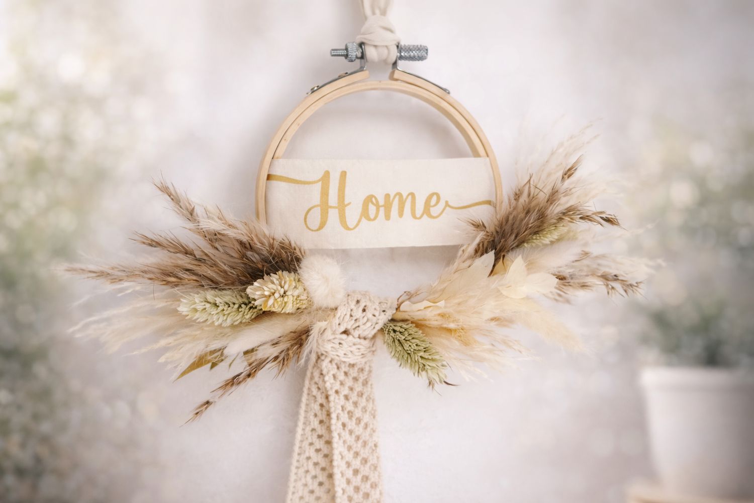 Mini bastidor colgante estilo boho chic flores preservadas pampa decoración del hogar nórdico