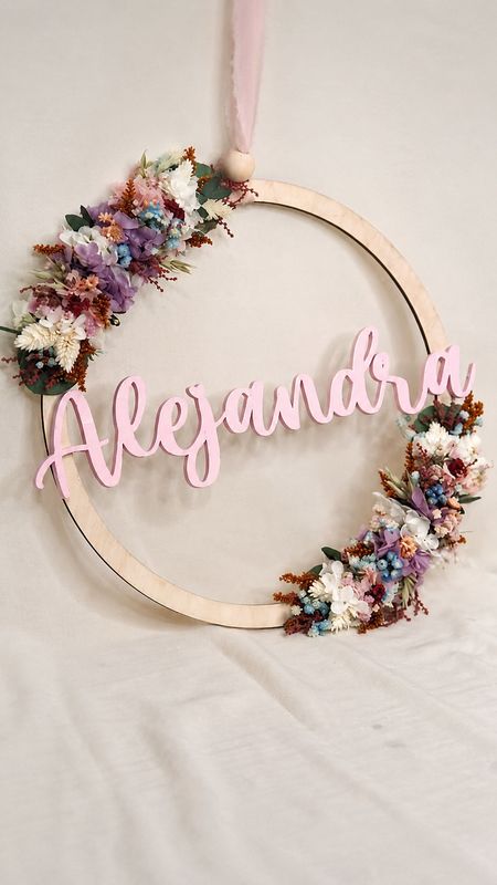 Nombre Personalizado con Flores Preservadas | Aro Floral Decorativo