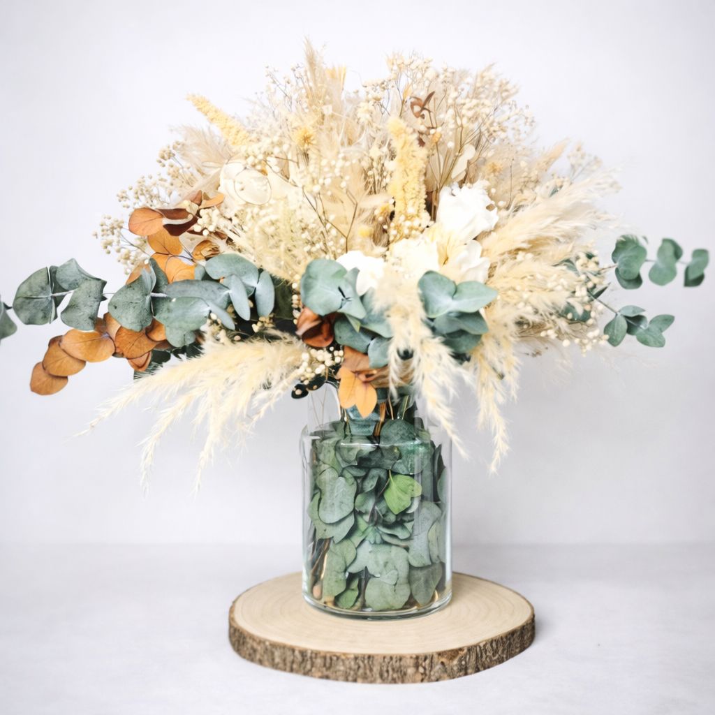 Jarrón de cristal estilo nórdico boho chic flores preservadas pampa