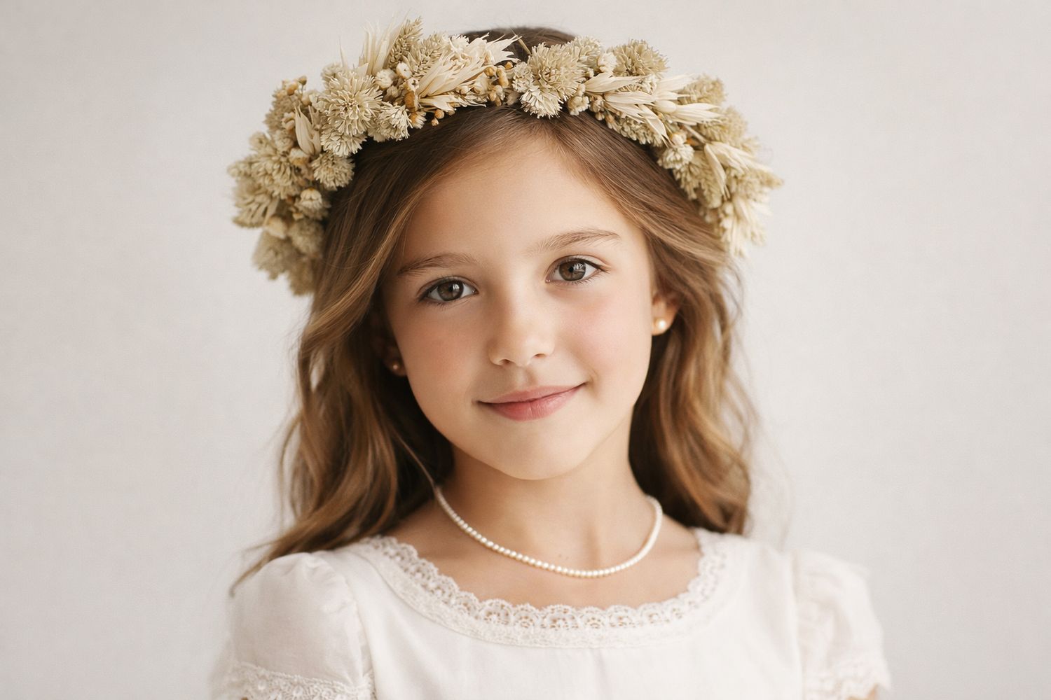 Corona silvestre espiga tonos naturales comunión arras