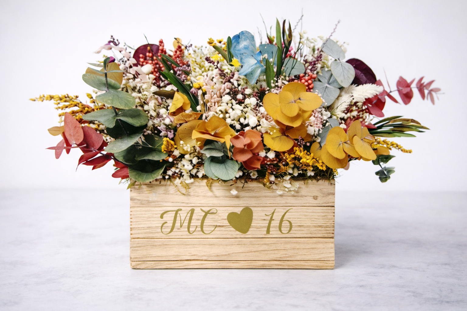 Caja de madera flores preservadas personalizada