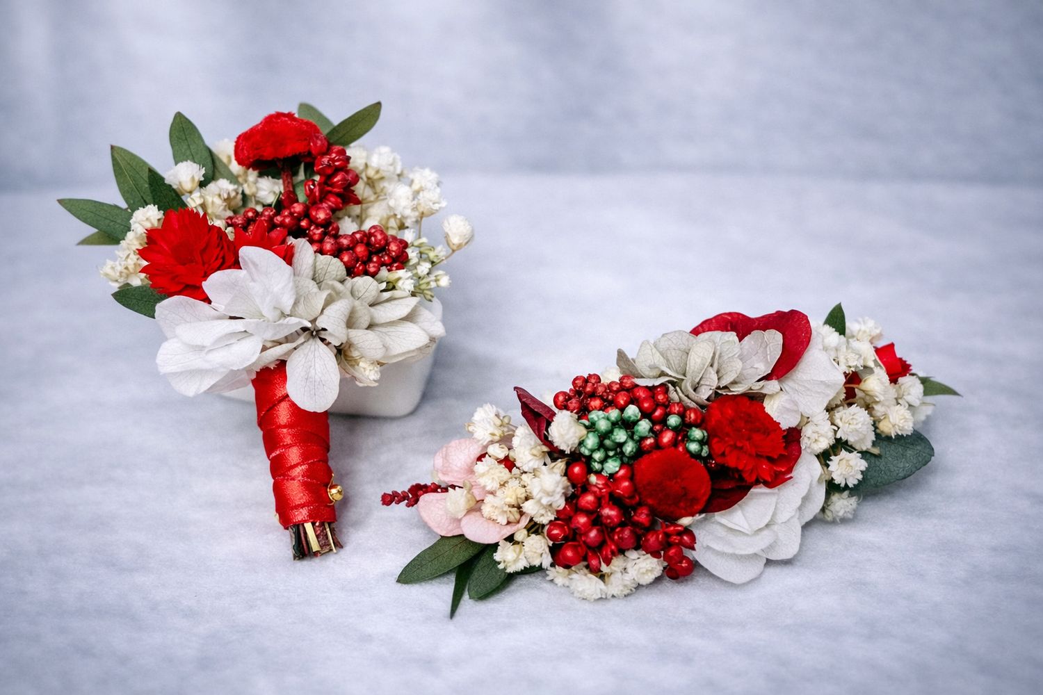 Tocado huertana flores preservadas pinza pico pato niña