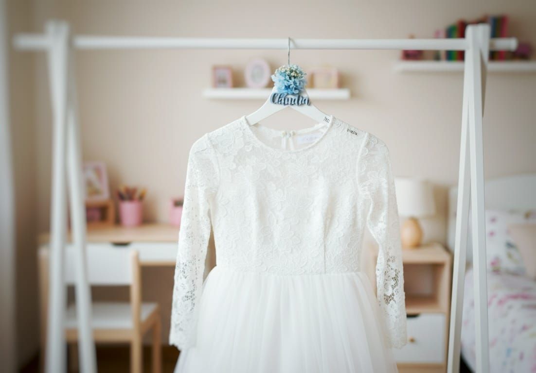 Perchas personalizadas con flores preservadas para boda, comunión y bautizo