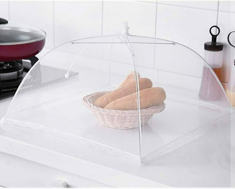 Simply Genius large lengthened 17 x 17 pop-up mesh food cover tent umbrella is suitable for outdoor use, insect screen tent protective film, reusable and foldable, white