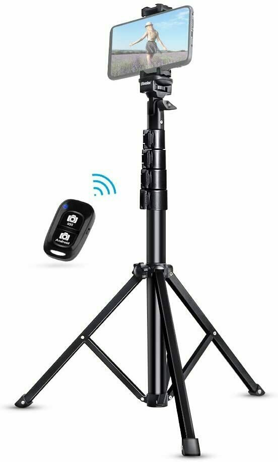 Selfie stick tripod, Ubeesize 51&quot; retractable tripod, with Bluetooth remote control, suitable for iPhone and Android phones, black