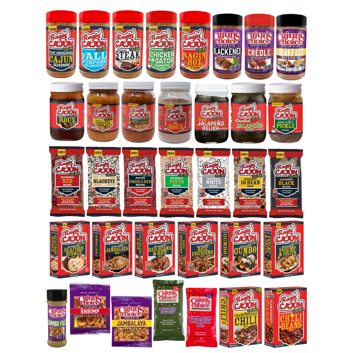 "THE WORKS" Ragin' Cajun & Cajun's Choice Huge Variety Pack