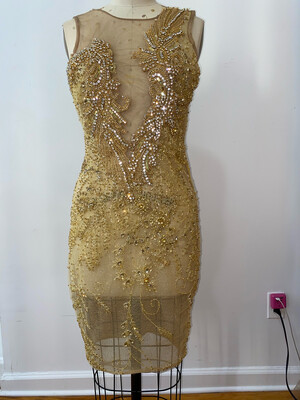 Gold Beaded And Crystal Cocktail Dress