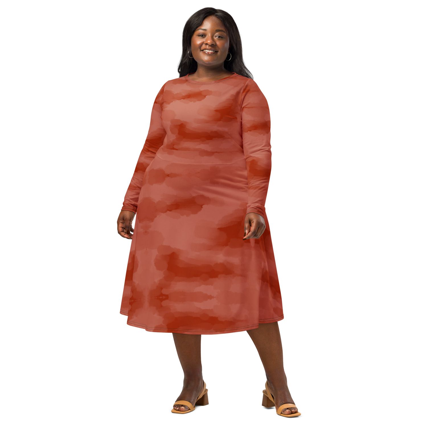 All-over print long sleeve midi dress