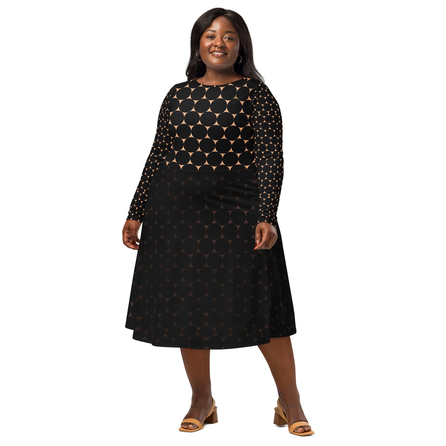 All-over print long sleeve midi dress