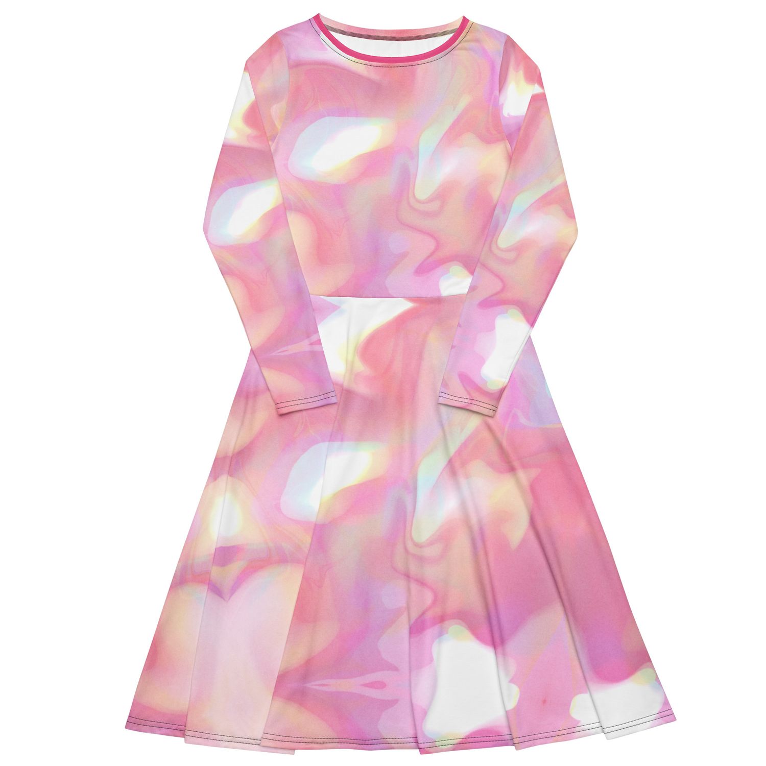 All-over print long sleeve midi dress