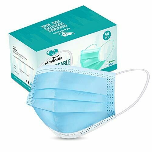 Medinain 3 Ply Disposable Built-In Nose Pin, 95% Particle Filtration Efficiency (PEE), CE and ISO and WHOGMP Certified Pharmaceutical Protective Surgical Face Masks Pack Of 100