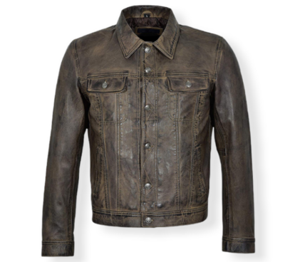 MEN CLASSIC WAXED BROWN SHEEP LEATHER JACKET