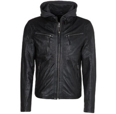 STYLISH HOODED STYLE FASHION COW-HIDE LEATHER JACKET FOR WOMEN