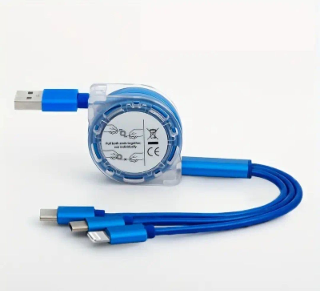 3-in-1 Uitschuifbare USB-kabel van 1 meter voor iPhone, Oplaadkabel voor Android-telefoons Type-C / Micro USB, geschikt voor Xiaomi, Samsung, Redmi, OnePlus, TCL, OPPO, VIVO en andere apparaten.