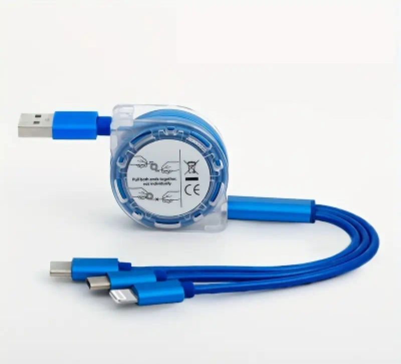 3-in-1 Uitschuifbare USB-kabel van 1 meter voor iPhone, Oplaadkabel voor Android-telefoons Type-C / Micro USB, geschikt voor Xiaomi, Samsung, Redmi, OnePlus, TCL, OPPO, VIVO en andere apparaten.