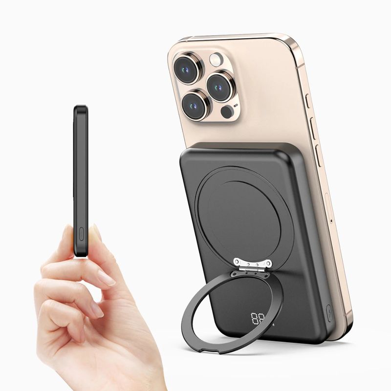 HollandIQ  MagGo Slim Draadloze Powerbank met MagSafe en Qi2 10.000 mAh met Snelladen Zwart