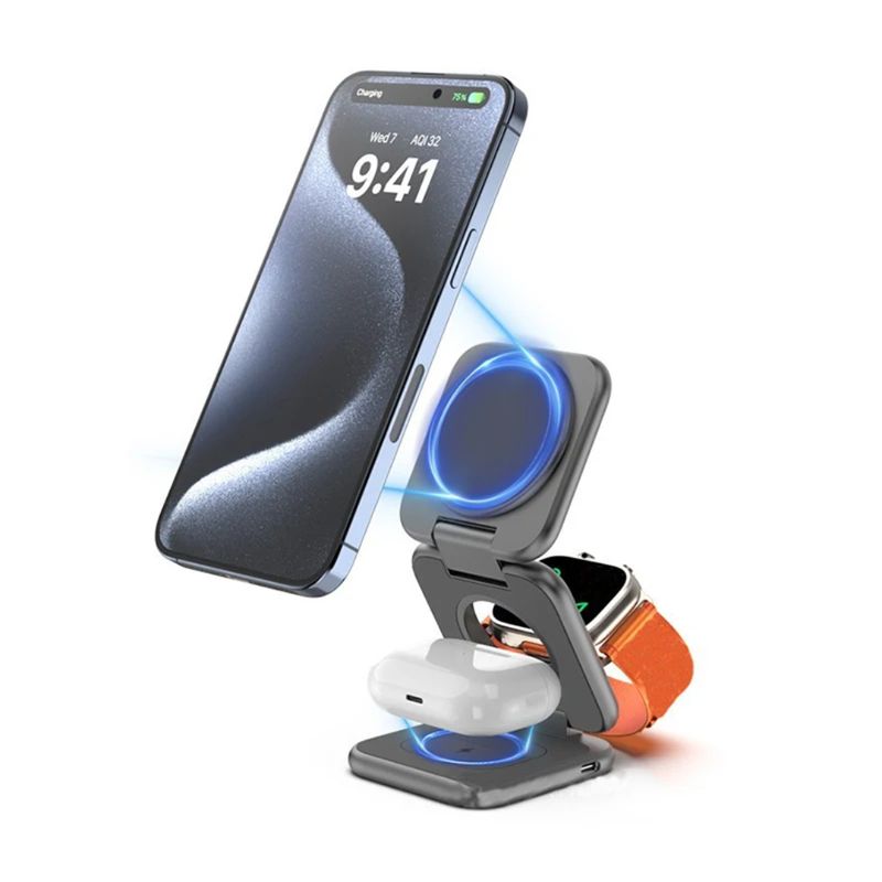 3 in 1 draadloze oplader Qi Hollandiq MagSafe Hybrid Pro voor Iphone, iwatch, airpods, Samsung 