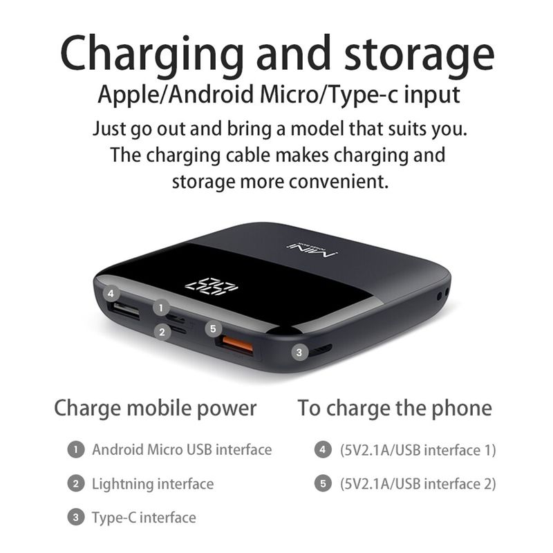 10000Mah Mini Power Bank Led Power Display Poverbank Draagbare Externe Batterij Oplader Powerbank