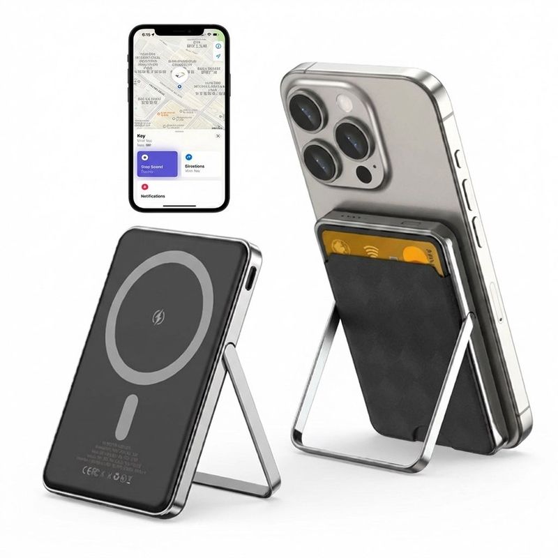 4 in 1 MagSafe Draadloos/Reisoplader cardholder werkt met Apple Find My 