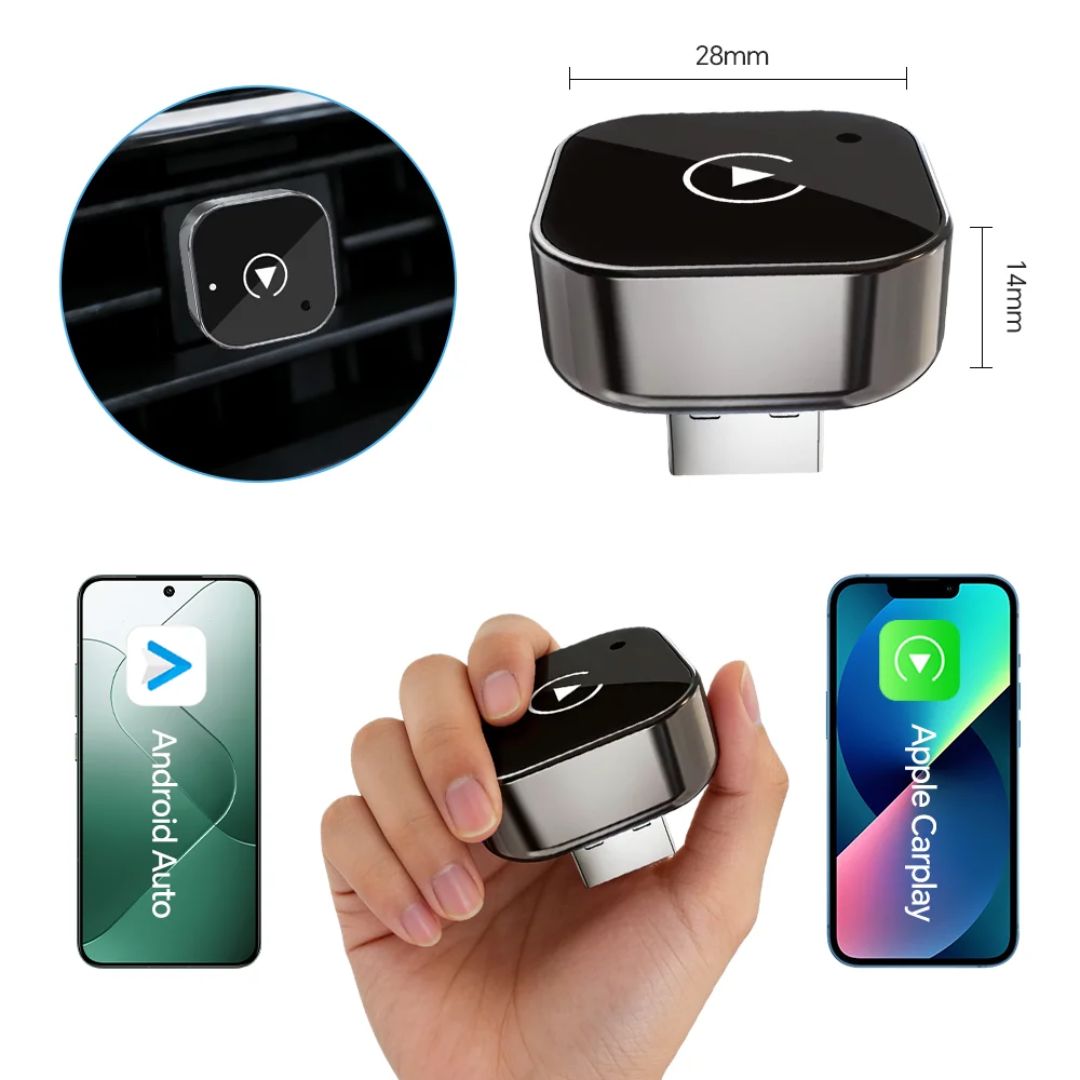 HOLLANDIQ Ultra Mini 2-in-1 CarPlay Dongle - Draadloos CarPlay &amp; Android Auto - USB-A &amp; USB-C - Android Auto Dongle - Zwart