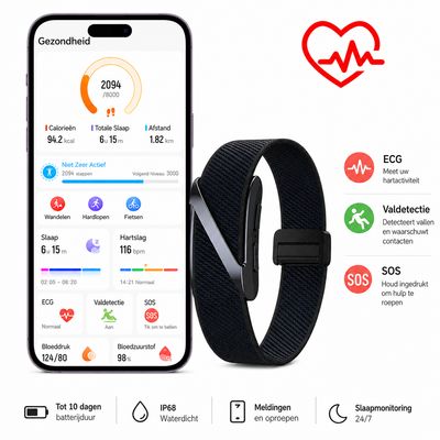 VANTA Schermloze Fitness Tracker – ECG-monitoring, Meerdere Sportmodi, SOS en Valdetectie Smartwatch