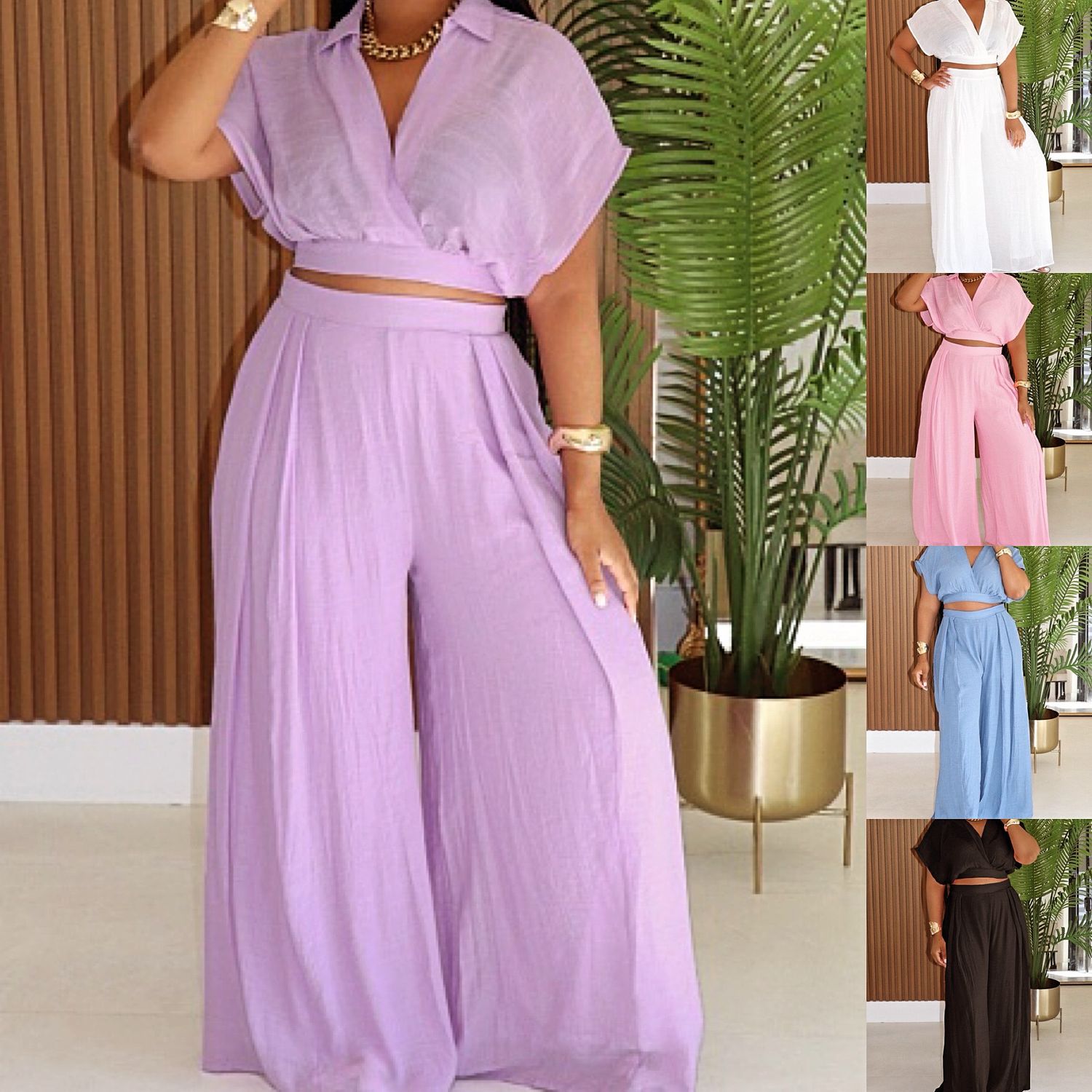 Lapel Wide Leg Set