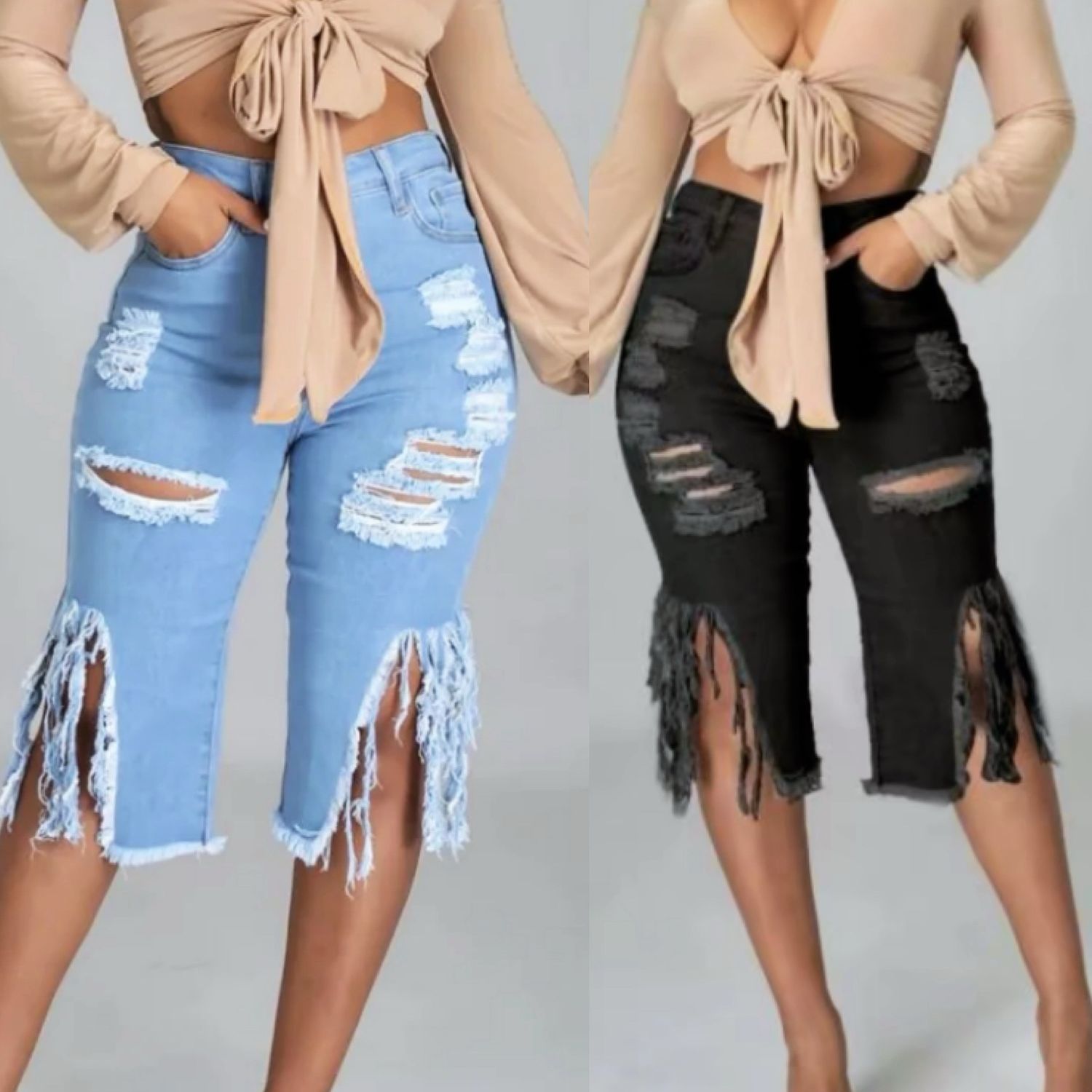 Denim Fringe Hem Shorts