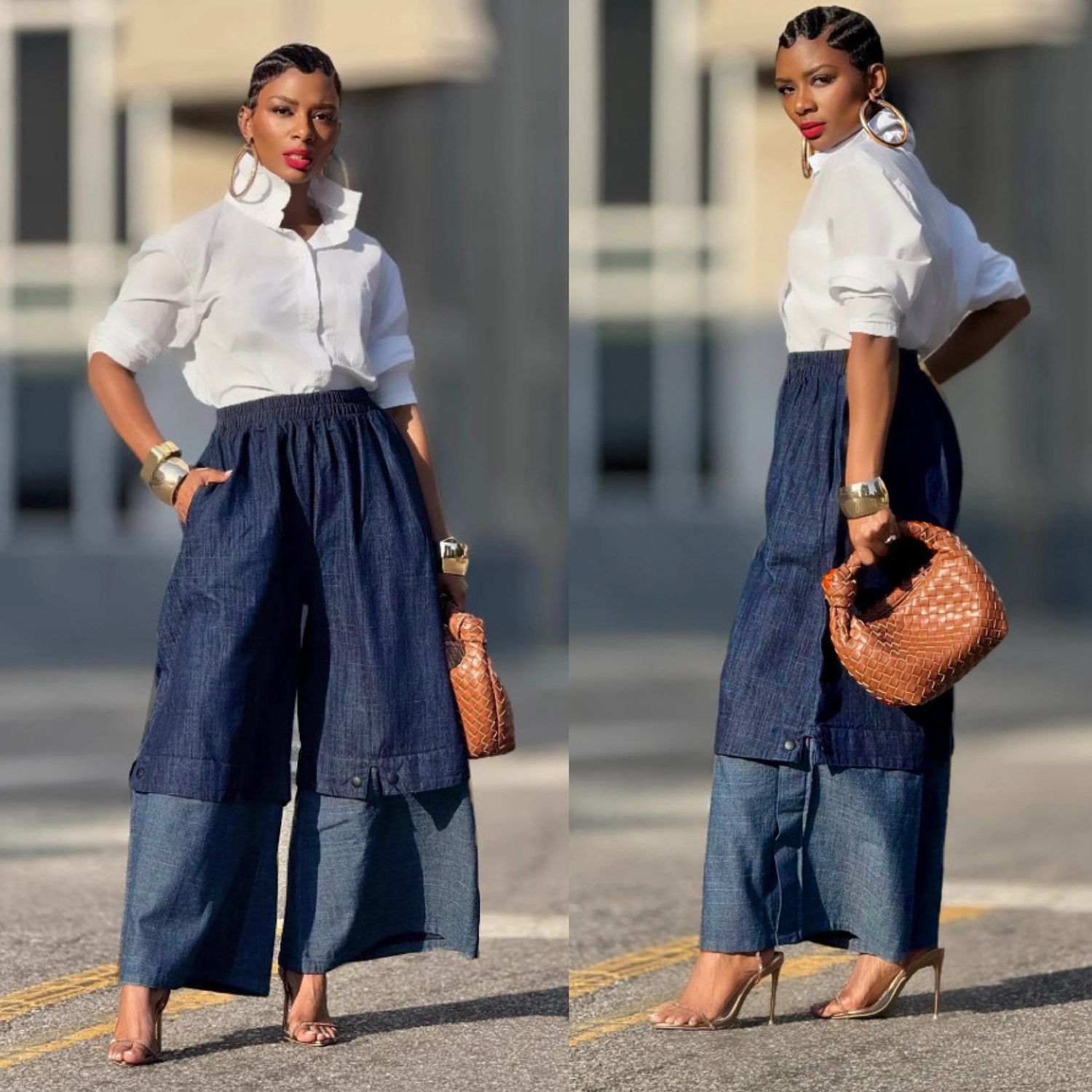 Contrast Wide Leg Jeans