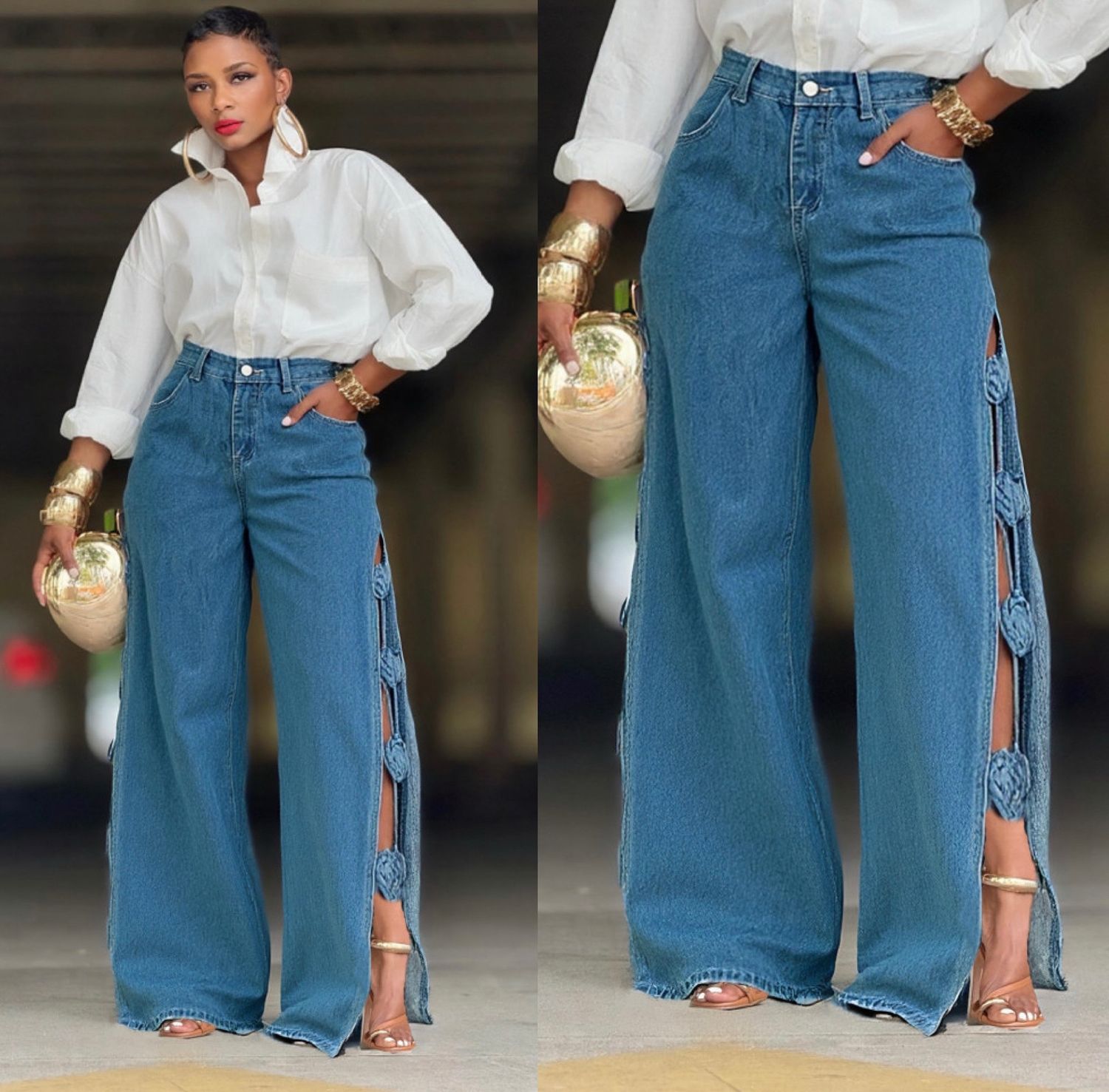 Floral Oblique Jeans