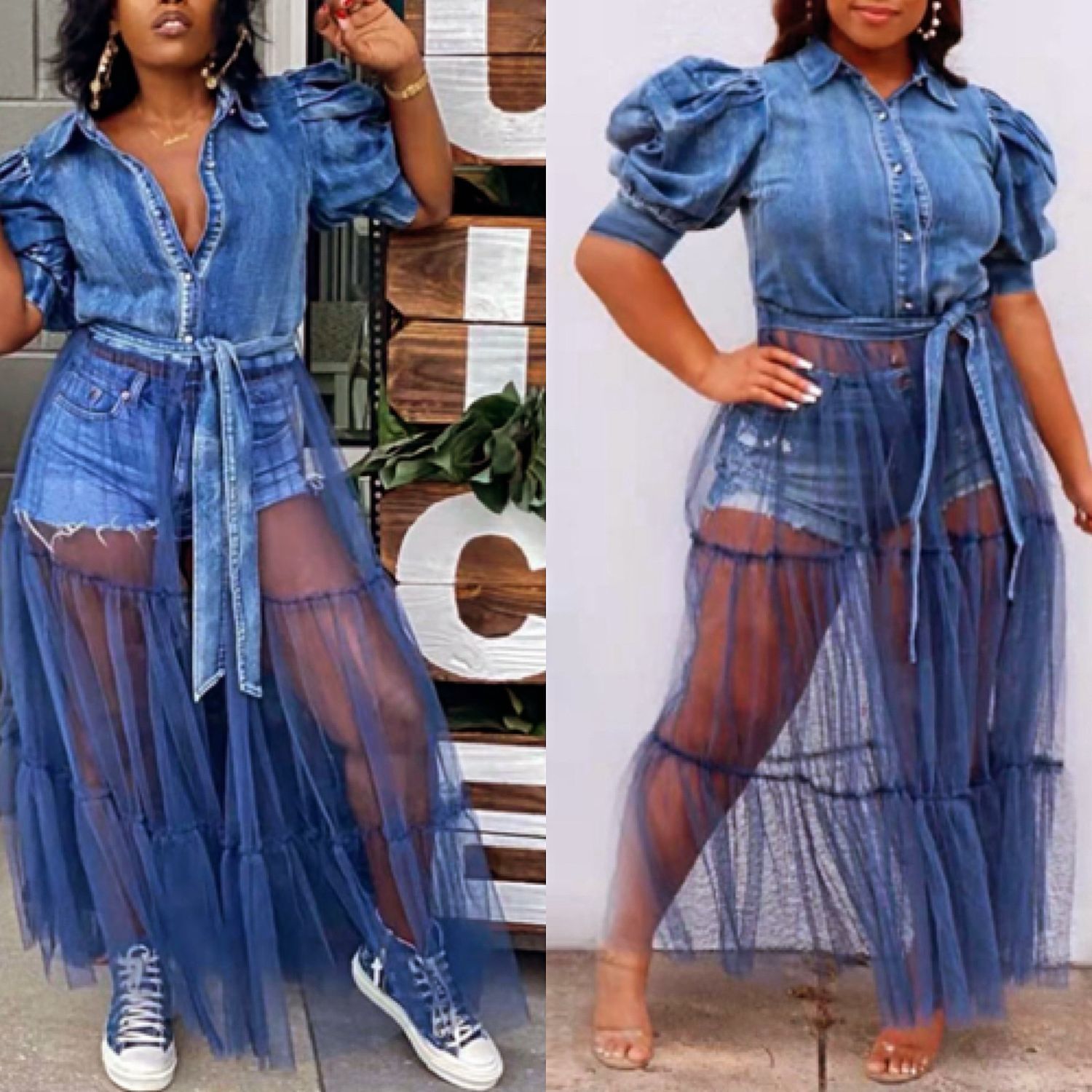 Denim Mesh Top