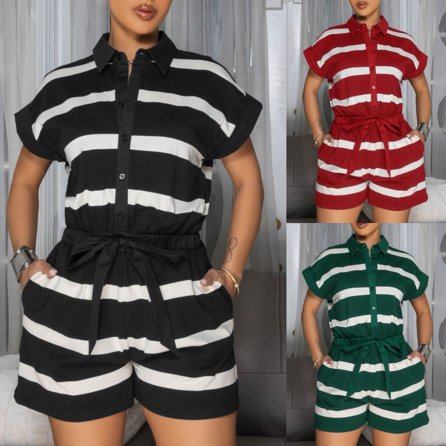 Striped Pocket Romper