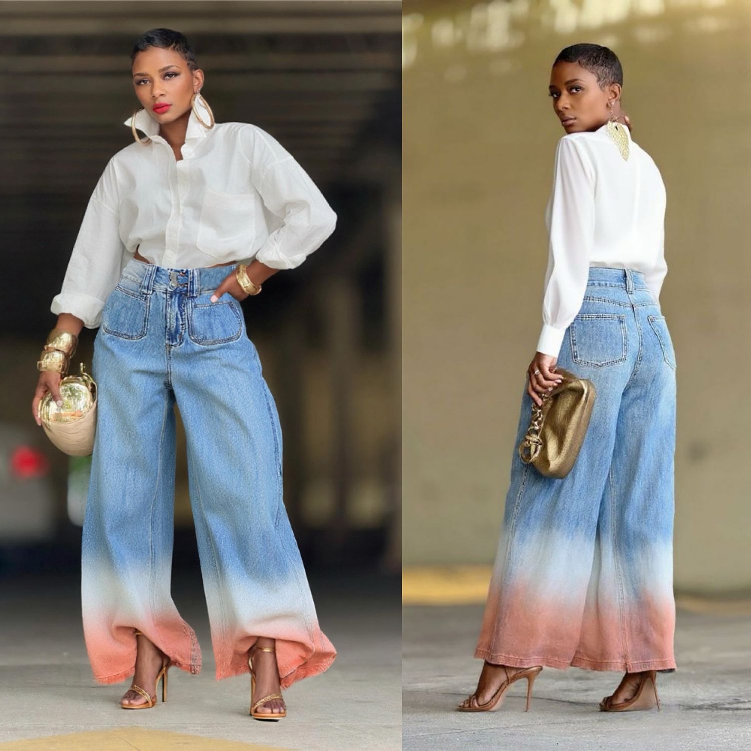 Gradient Wide Leg Jeans