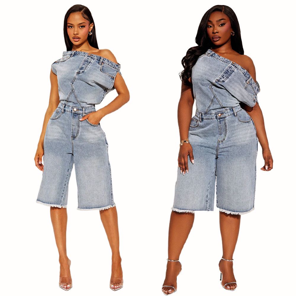 Strapless Denim Romper