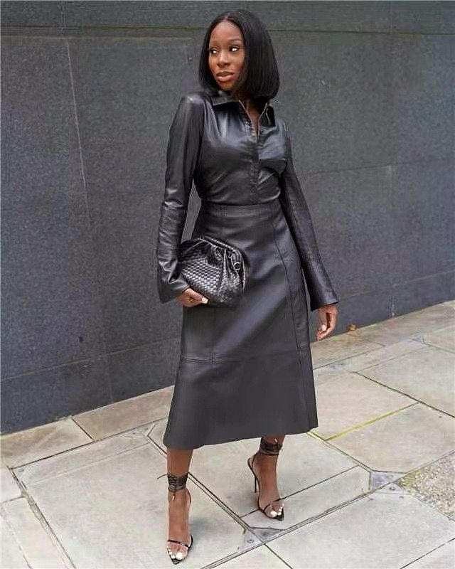 Faux Leather Skirt Set