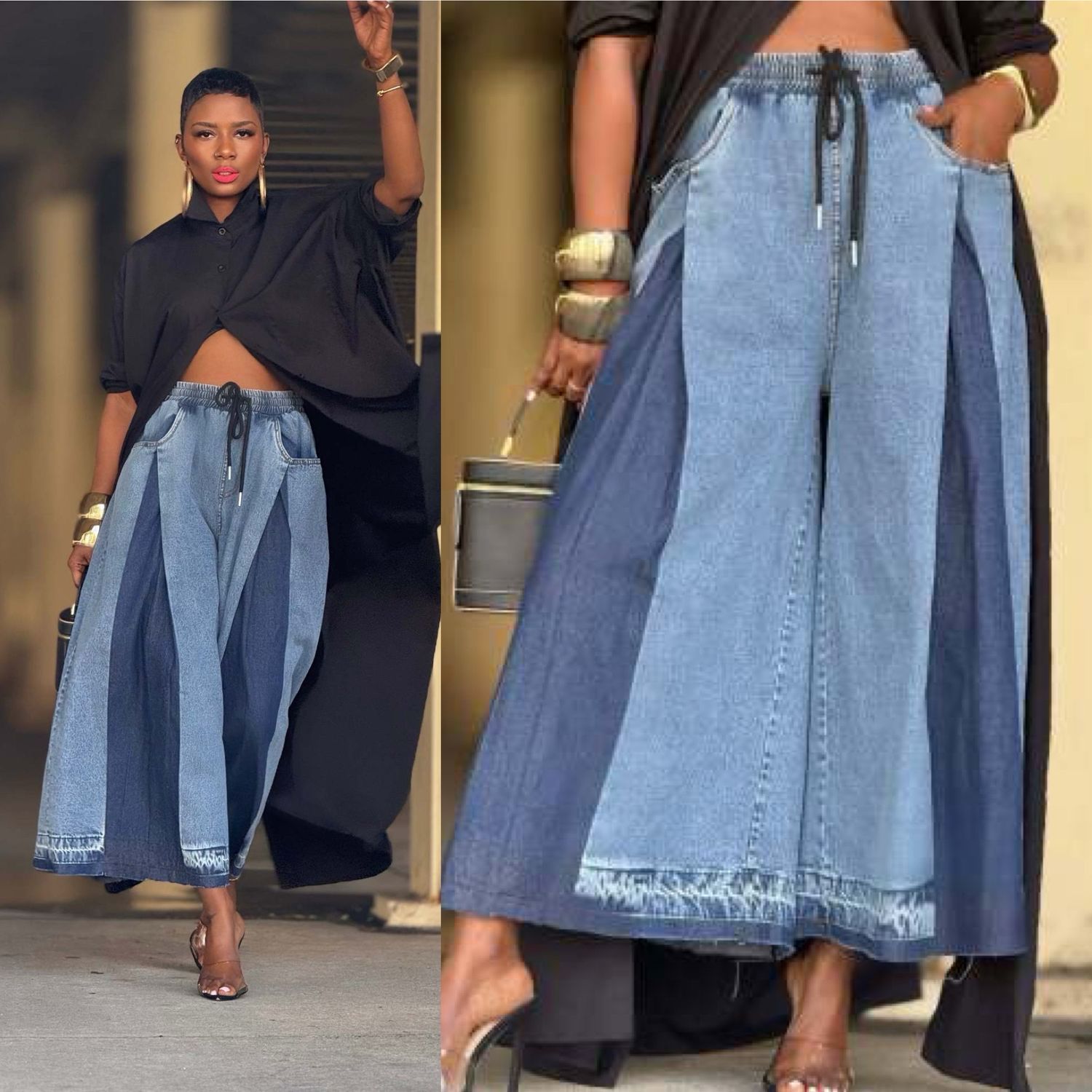 Colorblock Wide Leg Pants