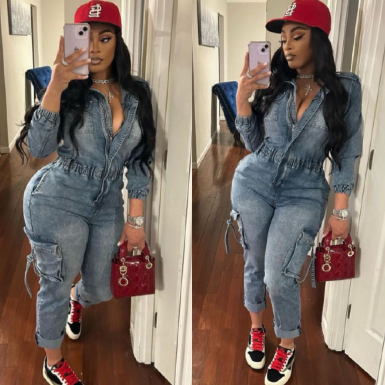 Elastic Waist Denim Jumpsuit