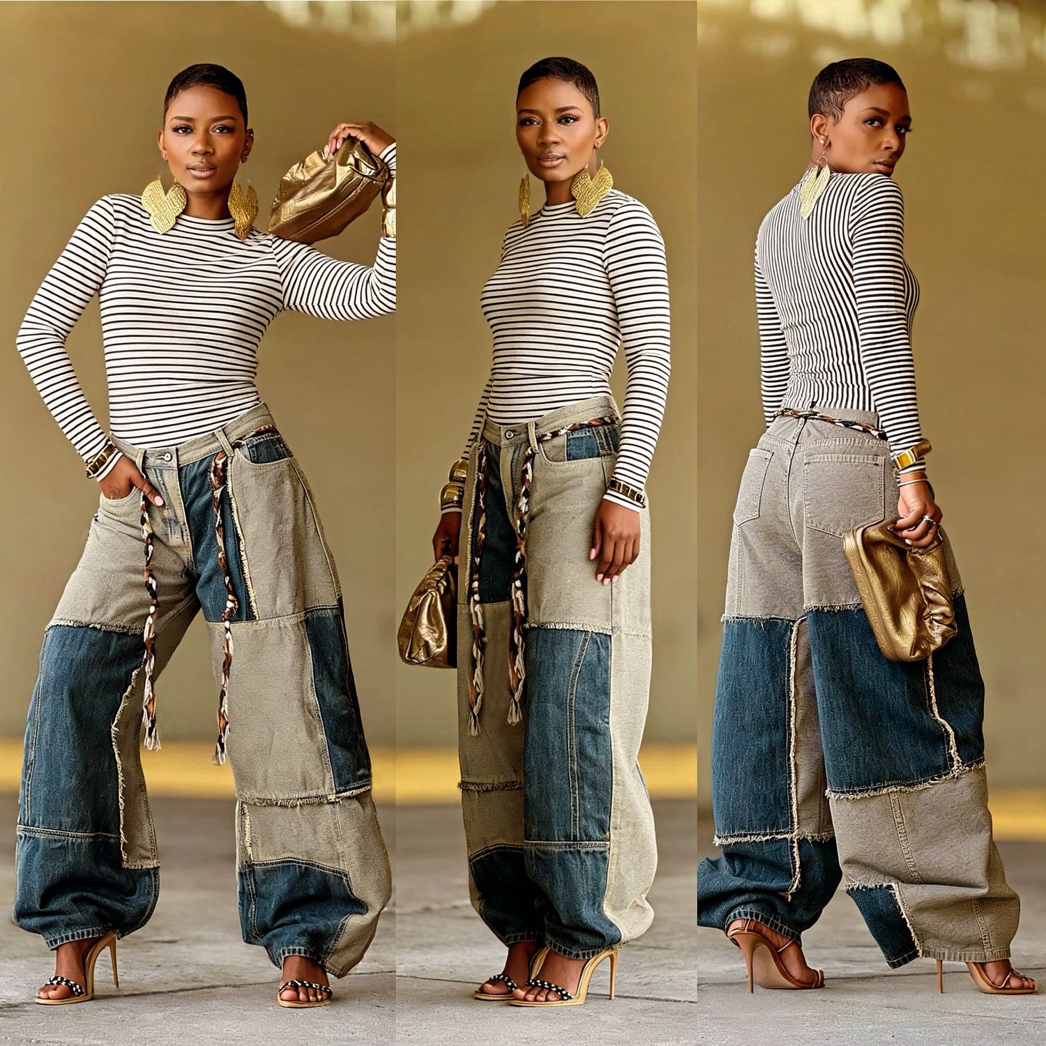 Colorblock Denim Pants