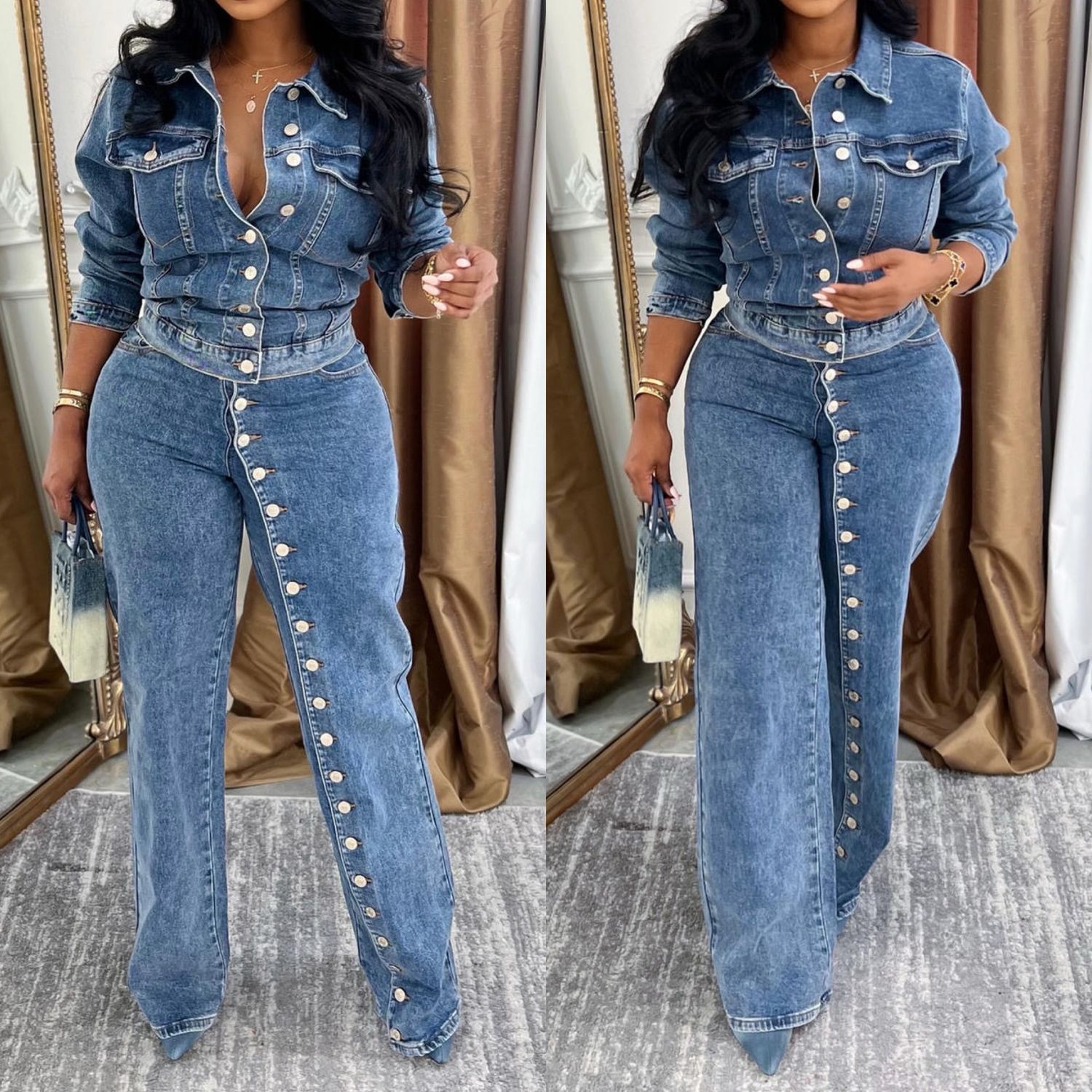 Button Down Denim Set